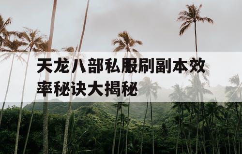 天龙八部私服刷副本效率秘诀大揭秘