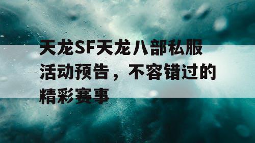 天龙SF天龙八部私服活动预告，不容错过的精彩赛事