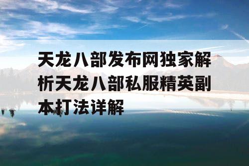 天龙八部发布网独家解析天龙八部私服精英副本打法详解