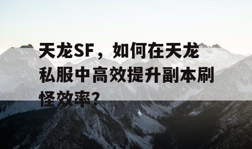 天龙SF，如何在天龙私服中高效提升副本刷怪效率？