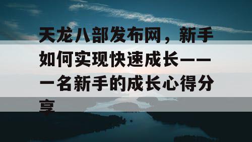 天龙八部发布网，新手如何实现快速成长——一名新手的成长心得分享