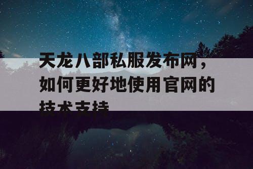 天龙八部私服发布网，如何更好地使用官网的技术支持