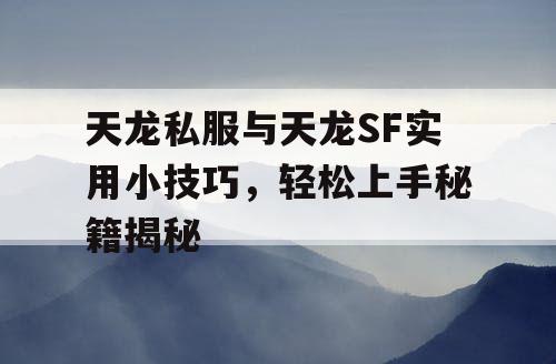 天龙私服与天龙SF实用小技巧，轻松上手秘籍揭秘