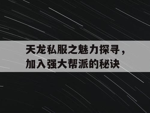 天龙私服之魅力探寻，加入强大帮派的秘诀